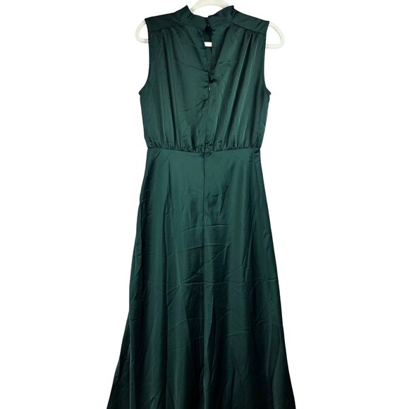 Lulus Classic Elegance Green Satin Sleeveless Mock Neck Maxi Dress Medium - Picture 13 of 14